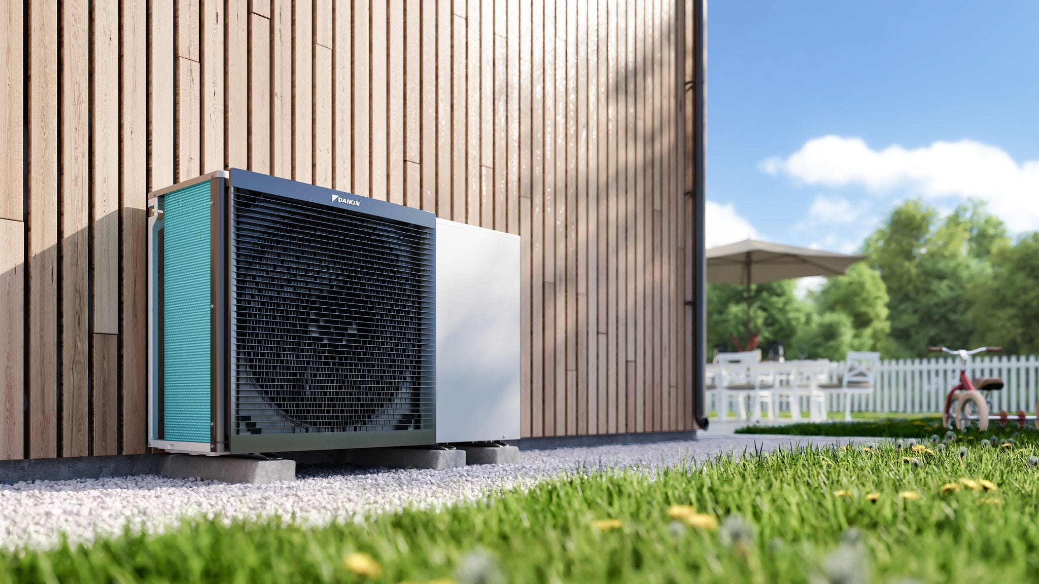 Pompa ciepła Daikin w ogrodzie 